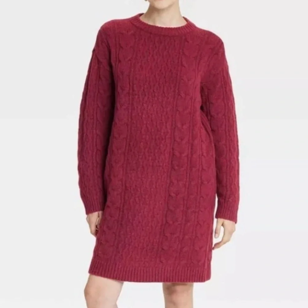 NWT Universal Thread Long Sleeve Cable Knit Mini Maroon Sweater Dress Size Small - Picture 12 of 12